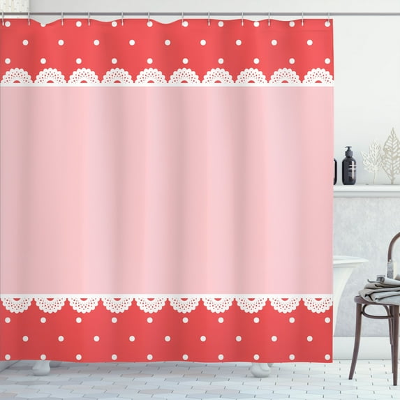 Ambesonne Vintage Shower Curtain, Lace Pattern Classical Dots, 69"Wx75"L, Coral Blush