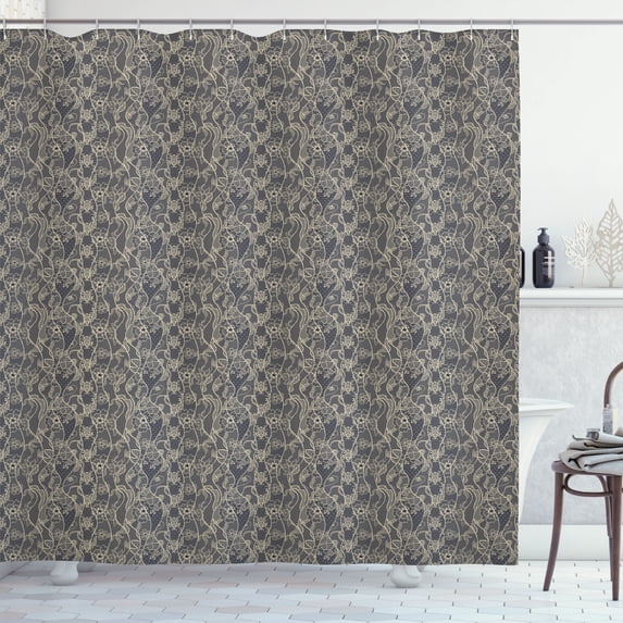 Ambesonne Vintage Shower Curtain, Lace Pattern Floral Print, 69"Wx70"L, Charcoal Grey