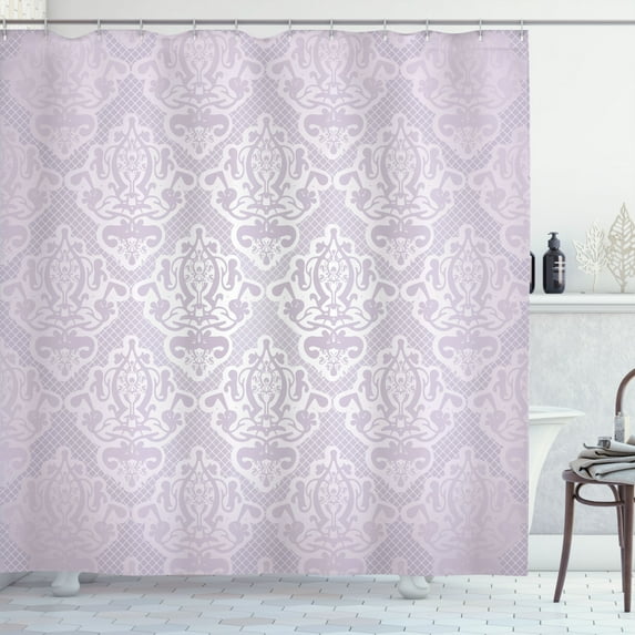 Ambesonne Vintage Shower Curtain, Lace Style Back Motifs Art, 69"Wx70"L, Pastel Purple