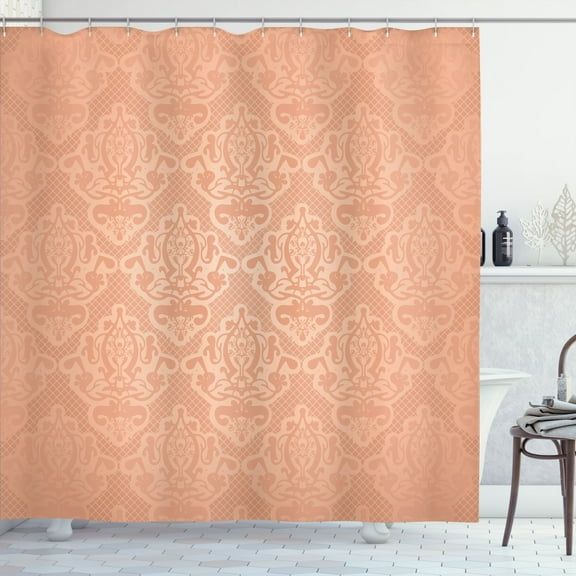 Ambesonne Vintage Shower Curtain, Lace Style Back Motifs Art, 69"Wx75"L, Dark Peach