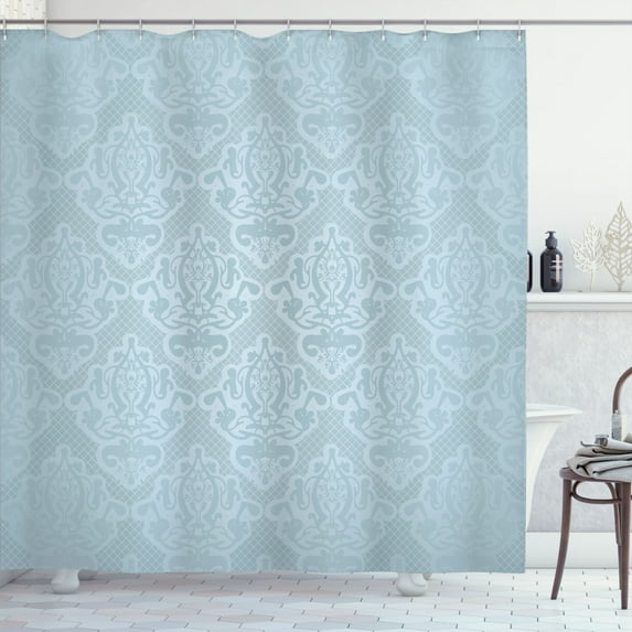 Ambesonne Vintage Shower Curtain, Lace Style Back Motifs Art, 69"Wx84"L, Blue Grey
