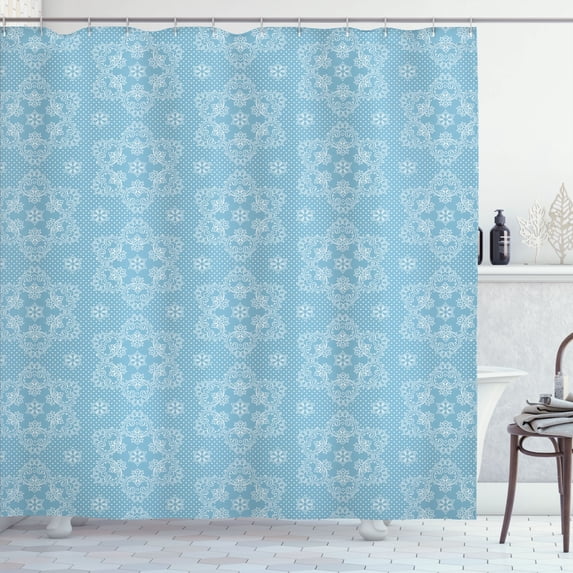 Ambesonne Vintage Shower Curtain, Lace Style Winter Snowflake, 69"Wx70"L, Pale Blue and White