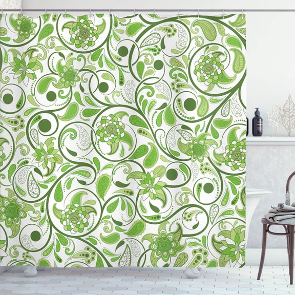 Ambesonne Vintage Shower Curtain, Leaves with Eastern Design, 69"Wx70"L, Apple Green