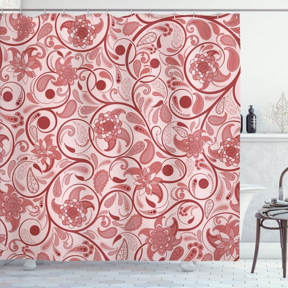 Ambesonne Vintage Shower Curtain, Leaves with Eastern Design, 69"Wx75"L, Pale Ruby