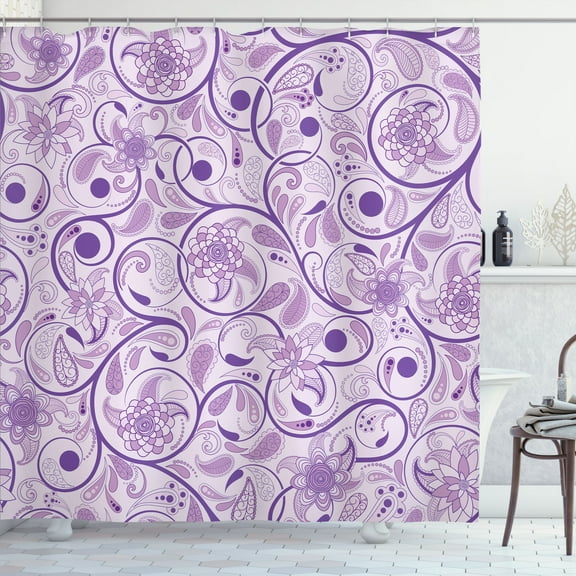 Ambesonne Vintage Shower Curtain, Leaves with Eastern Design, 69"Wx75"L, Violet Lilac