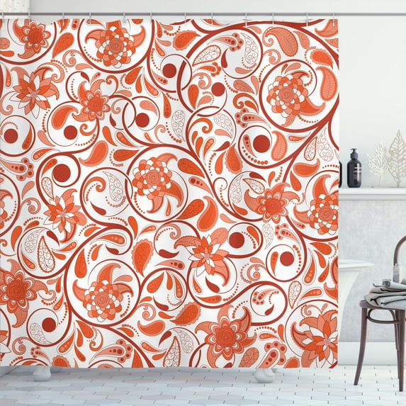 Ambesonne Vintage Shower Curtain, Leaves with Eastern Design, 69"Wx84"L, Burnt Orange