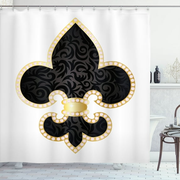 Ambesonne Vintage Shower Curtain, Lily of France, 69"Wx75"L, Yellow Black White