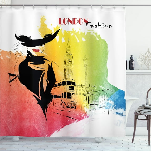 Ambesonne Vintage Shower Curtain, London Fashion Lady, 69"Wx70"L, Multicolor