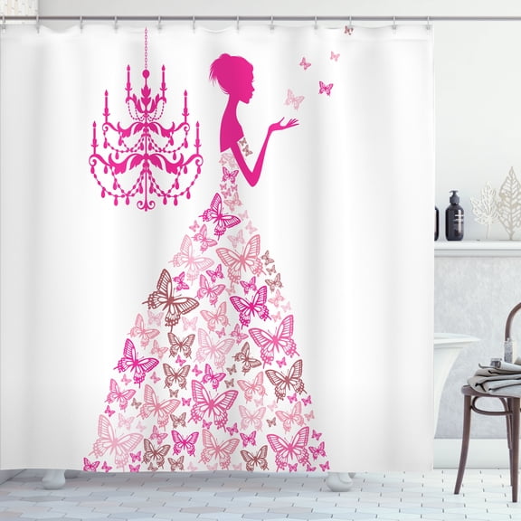 Ambesonne Vintage Shower Curtain, Love Country Romance Print, 69"Wx70"L, Hot Pink