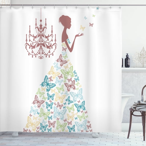 Ambesonne Vintage Shower Curtain, Love Themed Romantic Print, 69"Wx84"L, Pale Ruby
