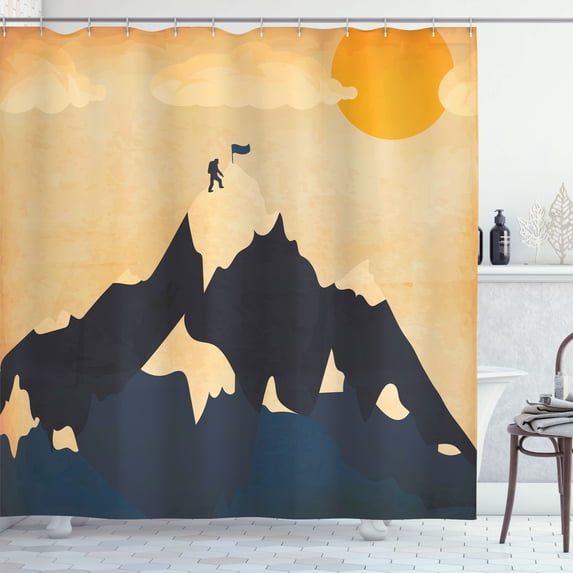 Ambesonne Vintage Shower Curtain, Man on the Mountaintop, 69"Wx84"L, Orange Mustard Dark Blue