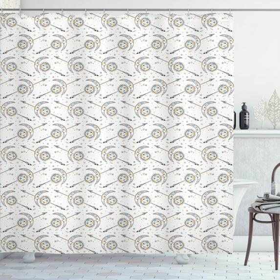 Ambesonne Vintage Shower Curtain, Moon Sun Arrow Art, 69"Wx84"L, Blue Yellow