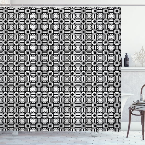 Ambesonne Vintage Shower Curtain, Mosaic Look Monochrome Art, 69"Wx70"L, Charcoal Grey White