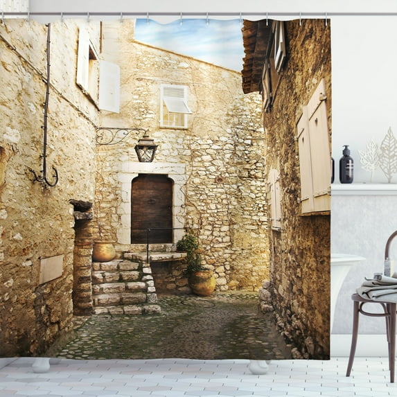 Ambesonne Vintage Shower Curtain, Narrow Cobble Street, 69"Wx75"L, Cream