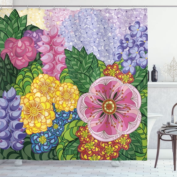 Ambesonne Vintage Shower Curtain, Nature Flowers Buds, 69"Wx84"L, Lilac Green