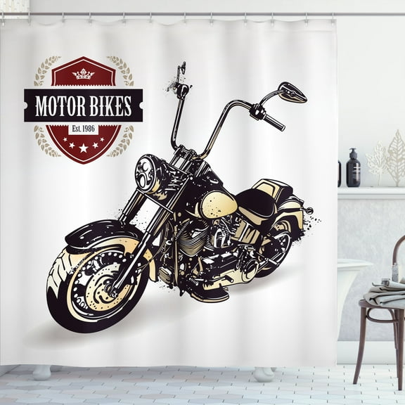 Ambesonne Vintage Shower Curtain, Old Classic Motorcycle, 69"Wx70"L, Black Beige