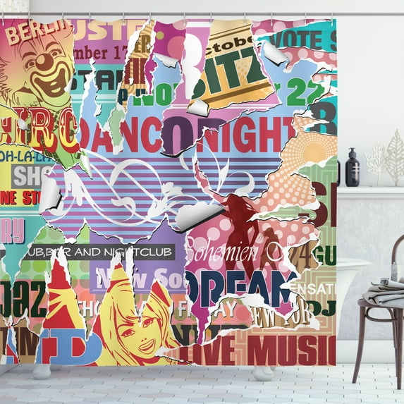 Ambesonne Vintage Shower Curtain, Old Torn Poster Effect, 69"Wx70"L, Yellow Blue