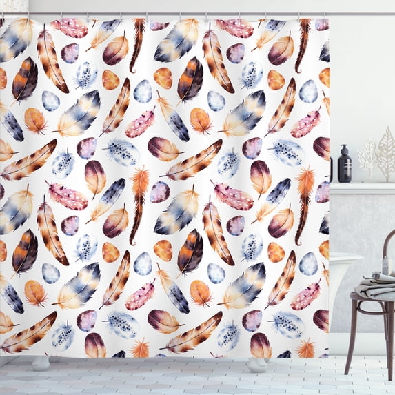 Ambesonne Vintage Shower Curtain, Peacock Feathers Design, 69"Wx84"L, Orange Blue