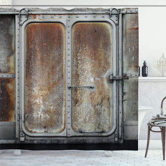 Ambesonne Vintage Shower Curtain, Power Locomotive Train, 69"Wx70"L, Grey Brown