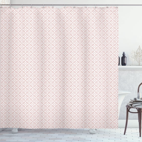 Ambesonne Vintage Shower Curtain, Repeating Geometric Floral, 69"Wx70"L, Pale Rust and White