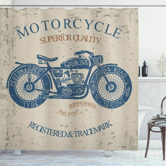 Ambesonne Vintage Shower Curtain, Retro Chopper Rider, 69"Wx75"L, Slate Blue Tan