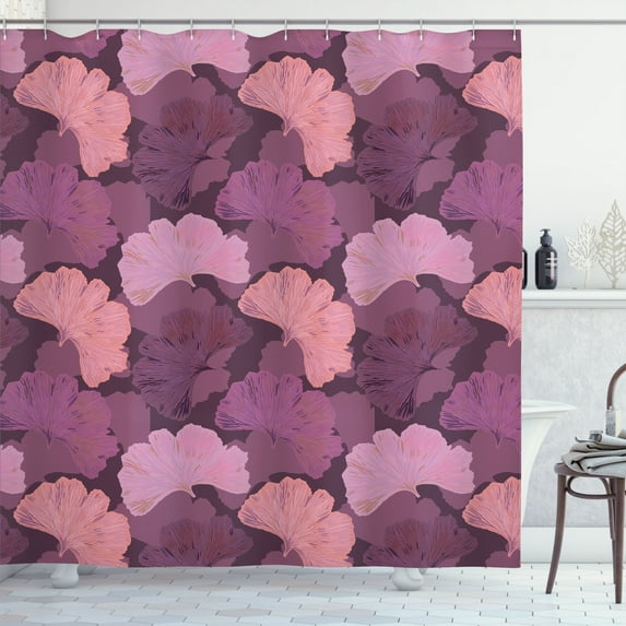 Ambesonne Vintage Shower Curtain, Retro Ginkgo Biloba Leaves, 69"Wx70"L, Eggplant and Multicolor