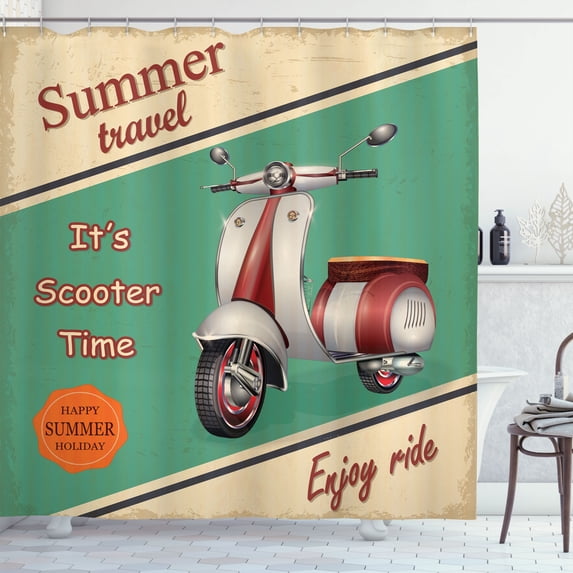 Ambesonne Vintage Shower Curtain, Retro Motorbike Words, 69"Wx70"L, Multicolor