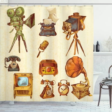 Ambesonne Vintage Shower Curtain, Retro Old Technology, 69"Wx70"L, Cream and Pale Caramel