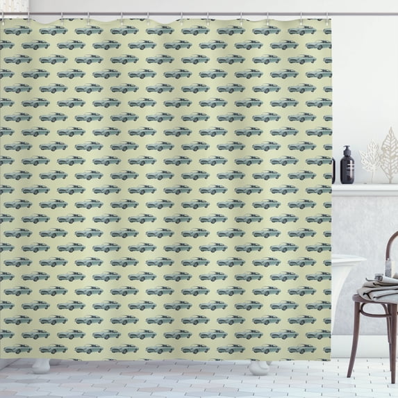 Ambesonne Vintage Shower Curtain, Retro Sports Car Design, 69"Wx70"L, Pale Green and Slate Blue