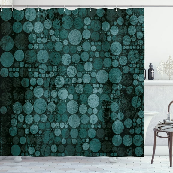 Ambesonne Vintage Shower Curtain, Retrospective 70s Dots Art, 69"Wx70"L, Dark Teal