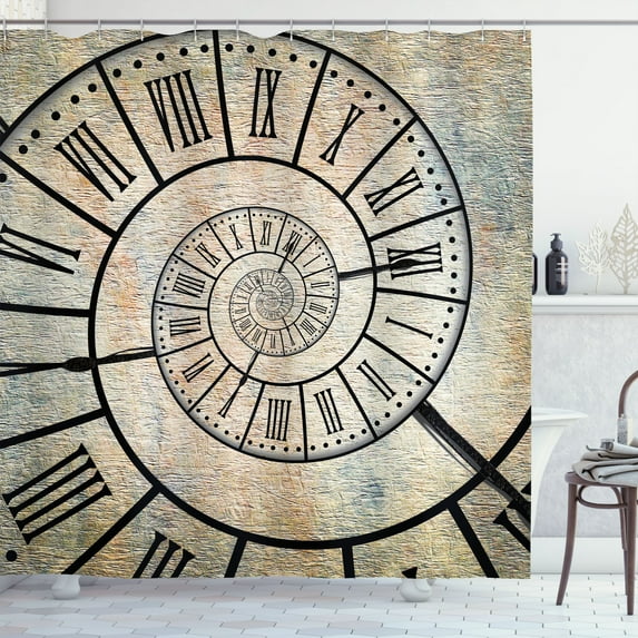 Ambesonne Vintage Shower Curtain, Roman Digit Time Spiral, 69"Wx84"L, Sepia