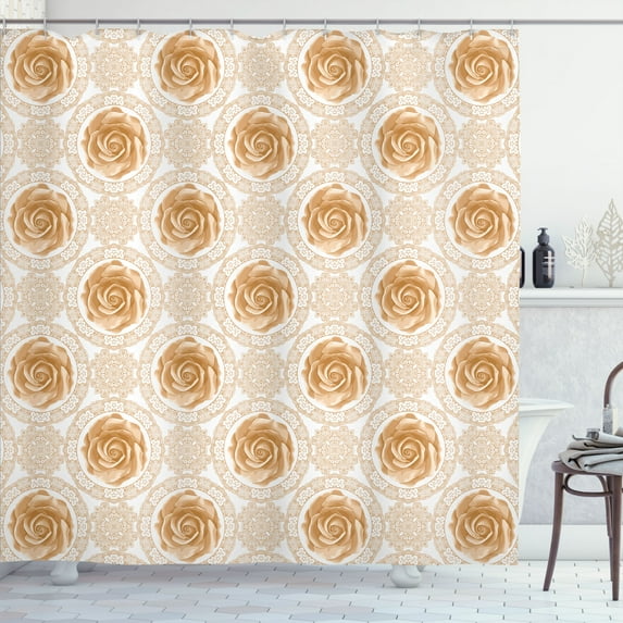 Ambesonne Vintage Shower Curtain, Royal Baroque Roses, 69"Wx70"L, Pale Brown White