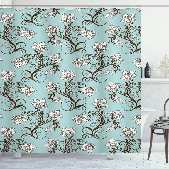 Ambesonne Vintage Shower Curtain, Royal Flower Arrangements, 69"Wx75"L, Seafoam Rosewood