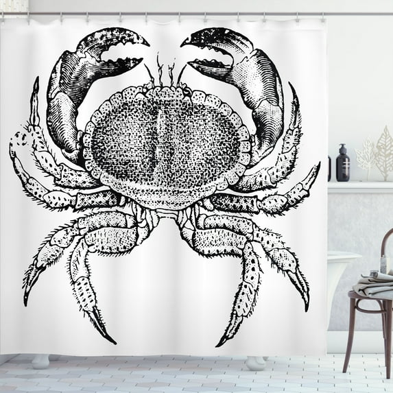 Ambesonne Vintage Shower Curtain, Seafood Theme Design, 69"Wx75"L, Black and White