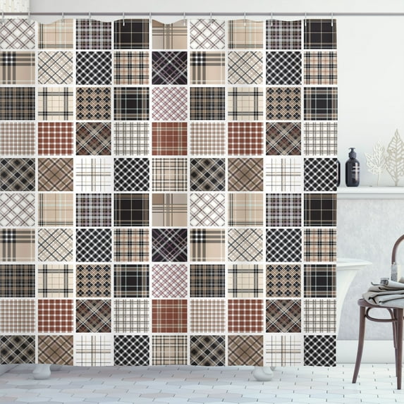 Ambesonne Vintage Shower Curtain, Square Scotch Plaid Stripes, 69"Wx70"L, Beige Dusk
