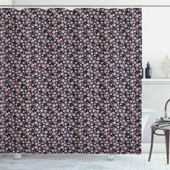 Ambesonne Vintage Shower Curtain, Various Small Flowers Plot, 69"Wx84"L, Dried Rose and Navy Blue