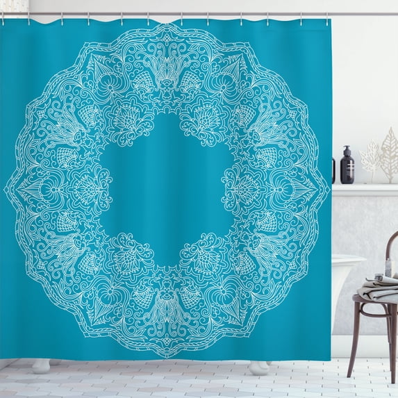 Ambesonne Vintage Shower Curtain, Victorian Boho Floral Print, 69"Wx70"L, Deep Sky