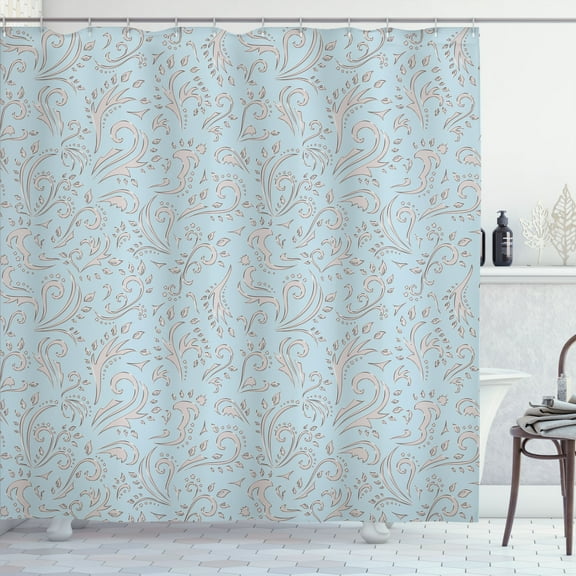 Ambesonne Vintage Shower Curtain, Victorian Rococo Motif Art, 69"Wx70"L, Baby Blue