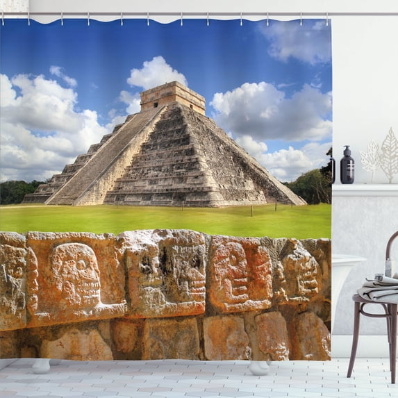 Ambesonne Vintage Shower Curtain, Wall of Skulls Pyramid, 69"Wx84"L, Charcoal Grey Lime Green