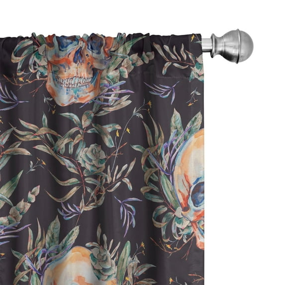 Ambesonne Vintage Skull Curtains, Aquarelle Witchy Head, Pair of 28"x84", Eggplant Multicolor