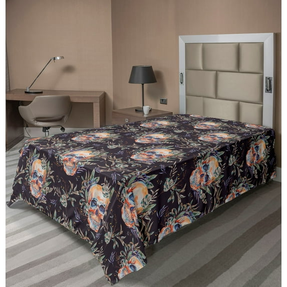 Ambesonne Vintage Skull Flat Bedding Sheet Soft Top Sheet, Aquarelle Witchy Head, Twin XL, Eggplant Multicolor