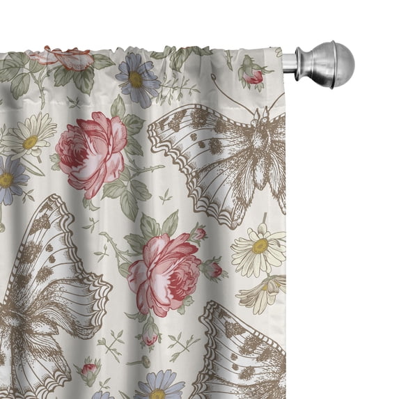 Ambesonne Vintage Spring Curtains, Moths Floral Print, Pair of 28"x63", Dark Pink Sepia and Grey