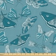 thumbnail image 1 of Ambesonne Vintage Spring Fabric by the Yard Upholstery, Moth Cold Colors Art, 3 Yards, Sea Blue and Dark Turquoise, 1 of 5