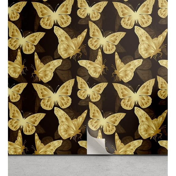 Ambesonne Vintage Spring Peel & Stick Wallpaper for Home, Butterfly Spring Art, 13"x36", Mustard Brown