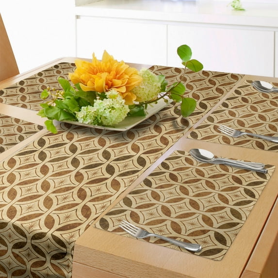 Ambesonne Vintage Table Runner & Placemats, Celtic Style Circles, Placemat 4 pcs + Runner 16"x72", Caramel and Beige