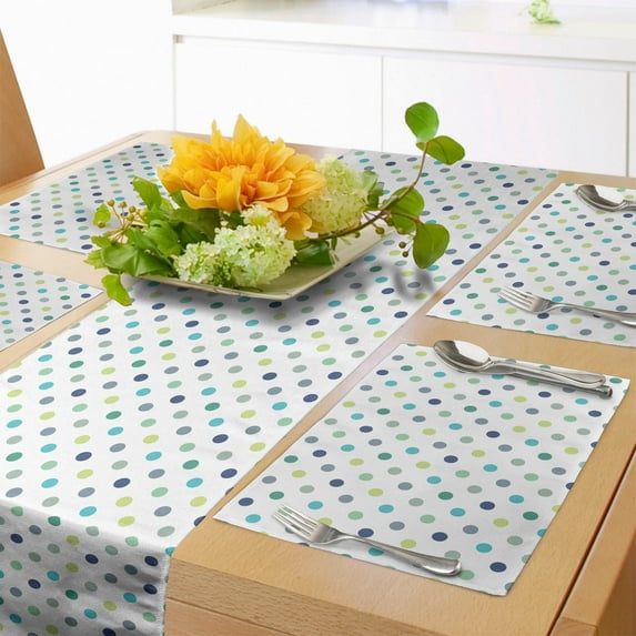 Ambesonne Vintage Table Runner & Placemats, Polka Dots Fashion, Placemat 4 pcs + Runner 12"x90", Apple Green Jade Green