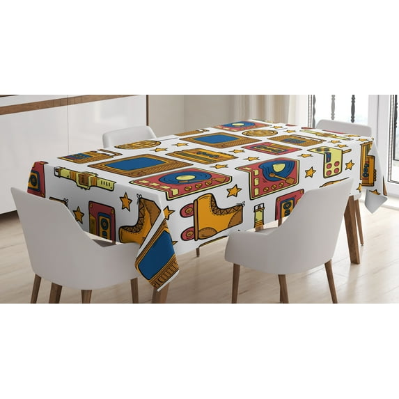 Ambesonne Vintage Tablecloth Rectangular Table Cover, 90s Theme Retro Fun Items, 52"x70", Mustard