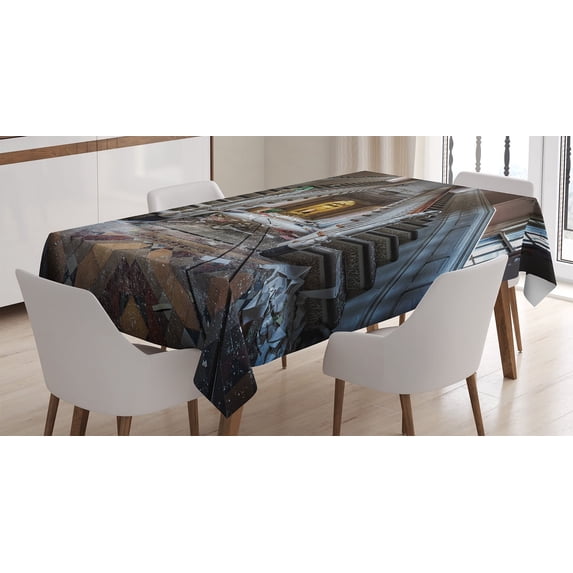Ambesonne Vintage Tablecloth Rectangular Table Cover, Abandoned Opera House, 52"x70", Brown Beige