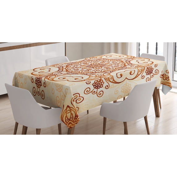 Ambesonne Vintage Tablecloth Rectangular Table Cover, Abstract Damask Motif, 60"x84", Redwood Peach