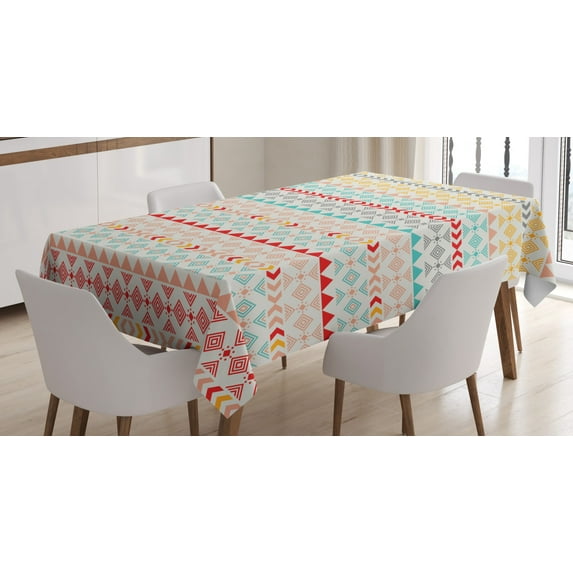Ambesonne Vintage Tablecloth Rectangular Table Cover, Boho Stripes and Shapes, 52"x70", Multicolor